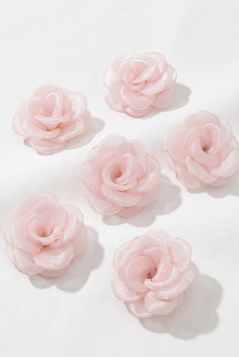 set 6 agrafe organza roz fetițe, accesorii păr Împărtășanie