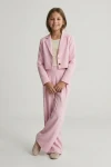 set elegant fetițe Emi roz, top cu mâneci din tul și fustă, ținută Mir