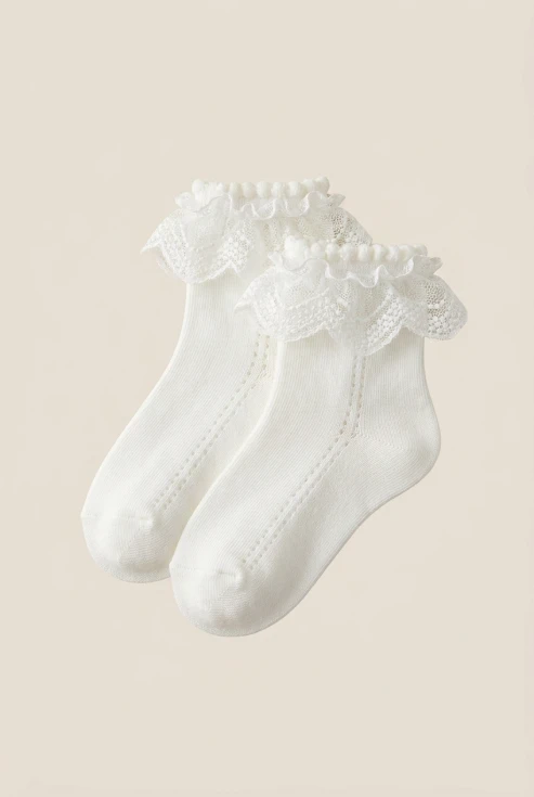 șosete albe elegante fete, accesoriu Împărtășanie 0–12 ani