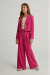 set elegant fetițe Emi fucsia, top cu mâneci din tul și fustă, ținută Mir