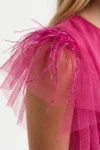 Rochie evazată fucsia cu decolteu rotund pentru banchet