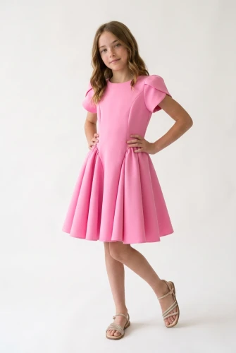Rochie de ocazie Rumi roz bombon, croială evazată cu pliuri ample