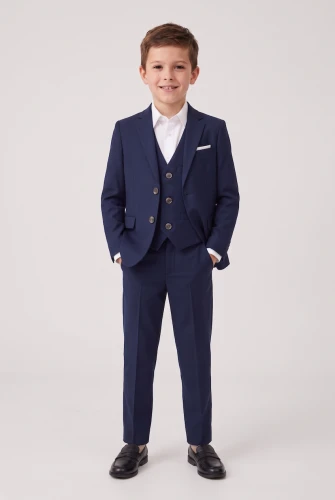 Costum elegant 4 piese pentru băiat Liam bleumarin – sacou, pantaloni, vestă și cravată