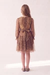 Rochie Holly cu imprimeu leopard – fermoar la spate și bandă legată cu fundă, vedere din spate