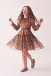 Rochie Holly cu imprimeu leopard – fusta din tul în mișcare, siluetă din față