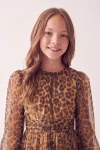 Rochie Holly cu imprimeu leopard – decolteu rotund și bandă încrețită în talie, cadru din față