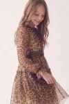 Rochie Holly cu imprimeu leopard – mânecă din tul și bandă încrețită, din lateral