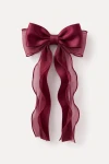 Agrafă de păr pentru fetițe cu fundă bordo din satin și organza – fotografie de produs, din față, pe fundal alb