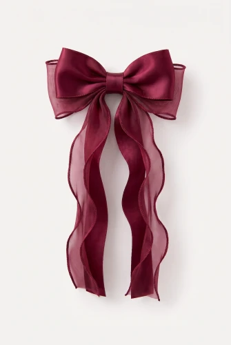 Agrafă de păr bordo pentru fetițe, cu fundă mare din satin și organza – pentru ținute festive