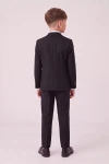 Costum pentru băiat Sam negru – sacou și pantaloni cu dungă, vedere din spate