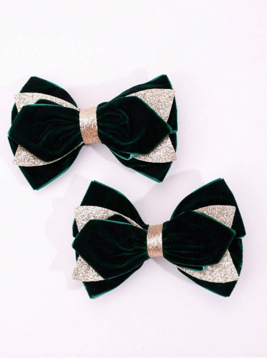 fundă păr smarald, accesorii păr fetițe, funde catifea fetițe, accesorii elegante copii, spinci păr strălucitoare, moda copii smarald, funde ocazii speciale