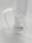 bentiță fetițe albă, bentiță elegantă pentru ocazii, accesorii păr fetițe, bentiță pentru botez, bentiță ocazii speciale, bentiță cu flori și perle, accesorii elegante fetițe