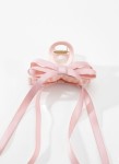 Agrafă satinată roz pudrat cu fundă mare și panglici lungi, accesoriu elegant de păr pentru fetițe