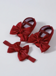 pantofiori rosii eleganti din catifea pentru fetita cu elastic peste glezna