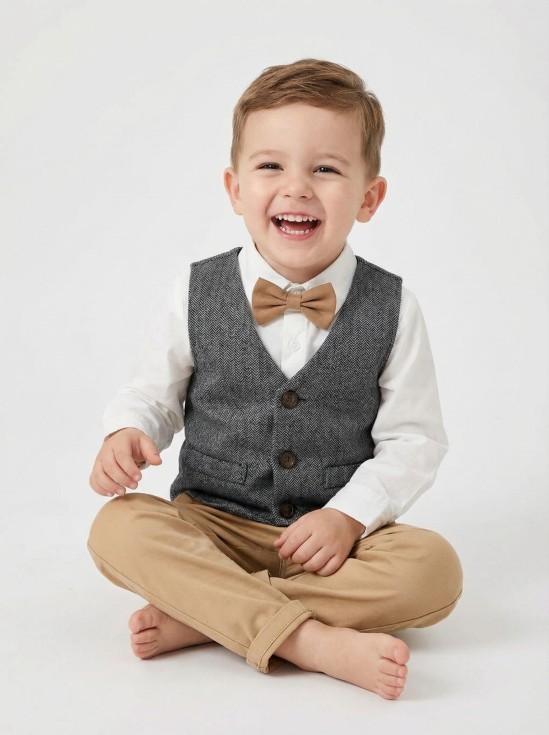 costum băieți elegant, costum copii ocazii speciale, set haine băiat botez, costum copii nuntă, vestă papion băiat, îmbrăcăminte festivă copii