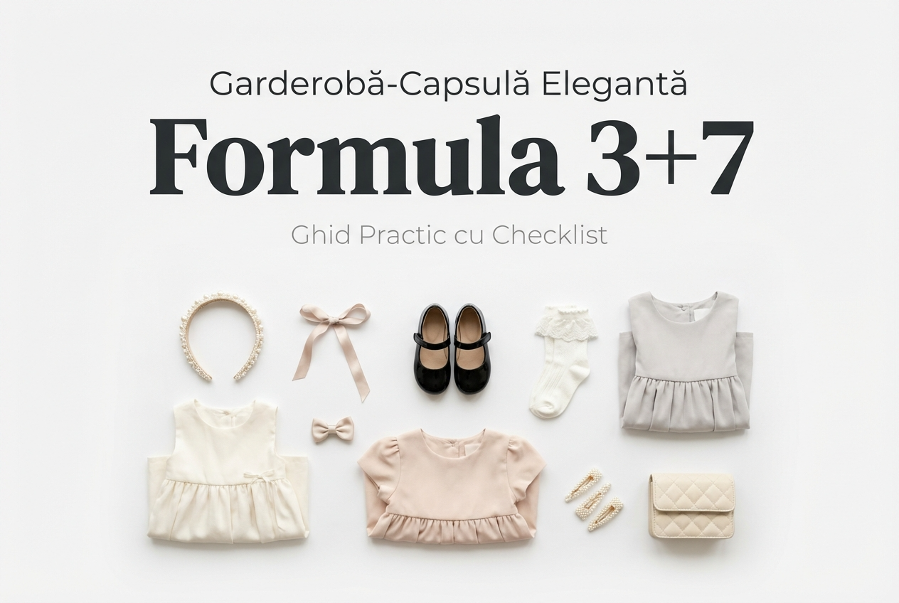 Garderoba-capsulă elegantă pentru fetița ta: 3 rochii, 10 ținute, zero stres